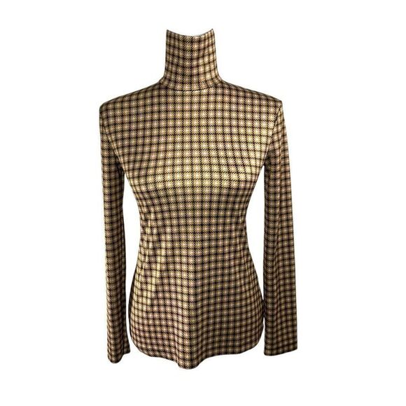 Rokh e Houndstooth Satin-Jersey Turtleneck Top Small Sz 4 Brown Beige - Picture 6 of 13